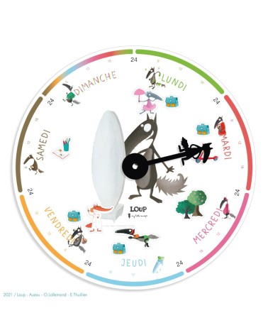 Le Loup qui voulait changer de couleurs, l'horloge de la semaine