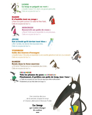 Le Loup qui voulait changer de couleurs, l'horloge de la semaine